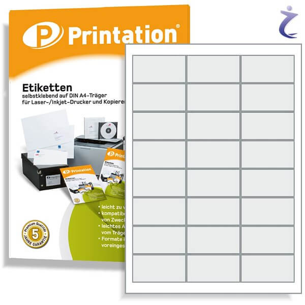 Printation Etiketten 64,3 x 33,8 weiß - 240 Aufkleber 64,3x33,8 auf A4